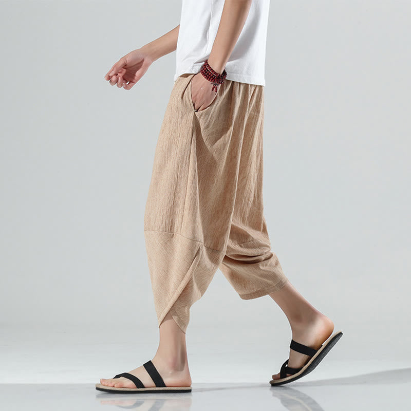 Buddha Stones Plain Simple Design Drawstring 7-8 Length Linen Men's Harem Pants With Pockets - Moccasin - US/UK/AU46,EU56 (5XL) - image 28