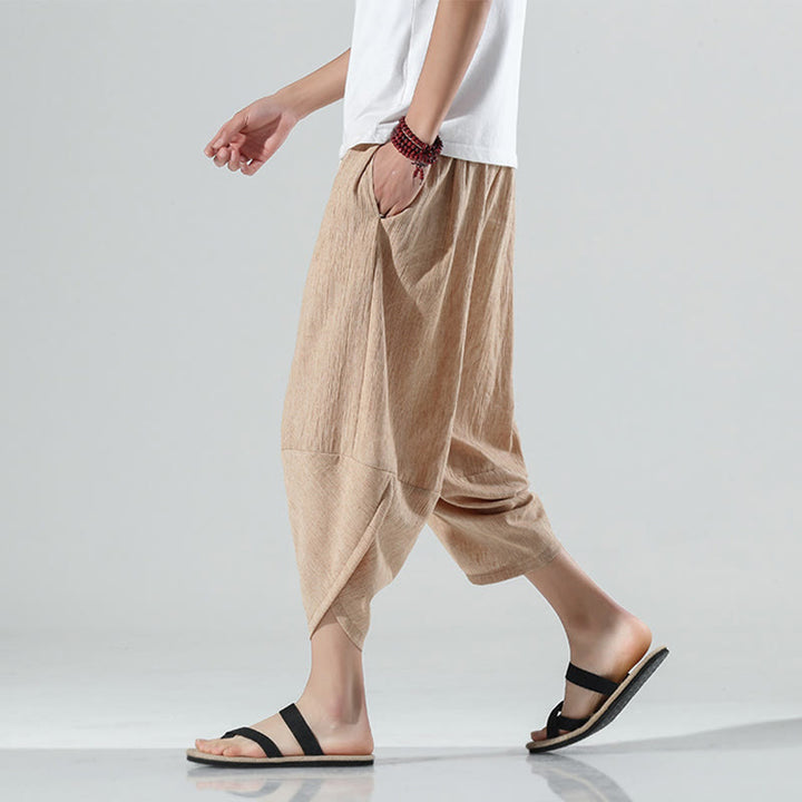 Buddha Stones Plain Simple Design Drawstring 7-8 Length Linen Men's Harem Pants With Pockets - Moccasin - US/UK/AU46,EU56 (5XL) - image 28