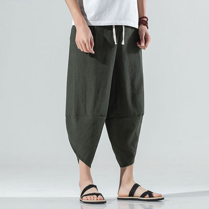Buddha Stones Plain Simple Design Drawstring 7-8 Length Linen Men's Harem Pants With Pockets - image 25