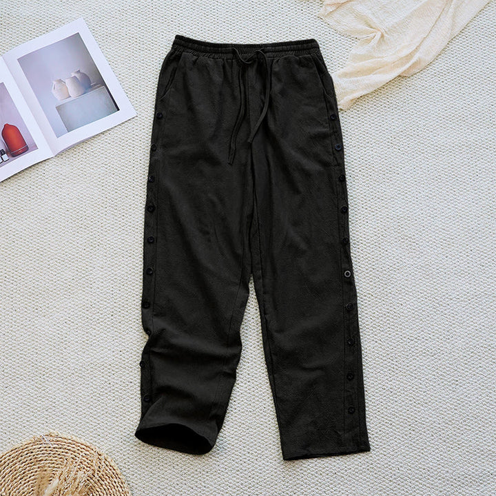 Buddha Stones Summer Plain Patchwork Design Drawstring Cotton Linen Women's Pants With Pockets - Black - US12,UK/AU16,EU44 (2XL) - image 8