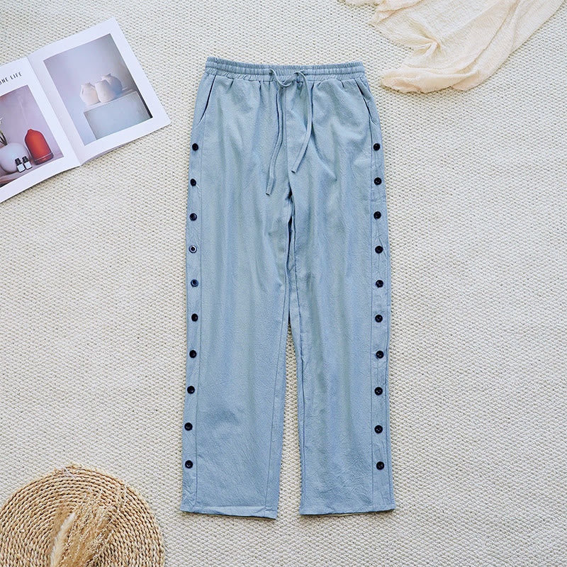 Buddha Stones Summer Plain Patchwork Design Drawstring Cotton Linen Women's Pants With Pockets - image 18