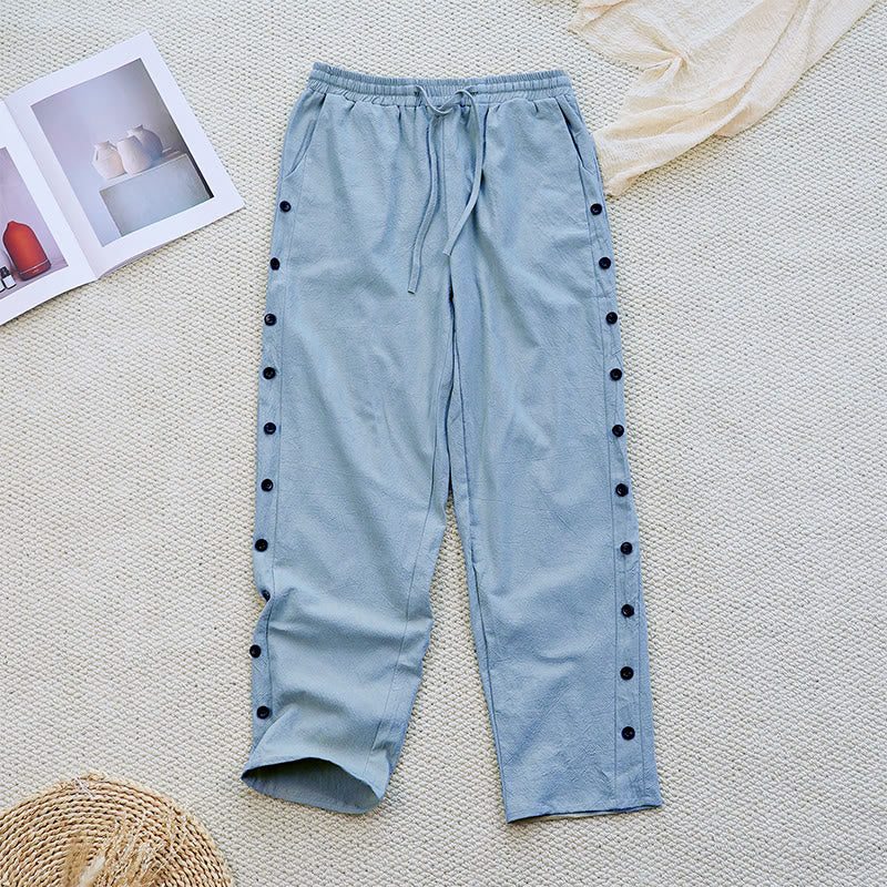 Buddha Stones Summer Plain Patchwork Design Drawstring Cotton Linen Women's Pants With Pockets - LightSkyBlue - US12,UK/AU16,EU44 (2XL) - image 16