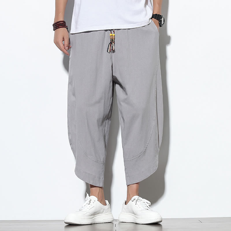 Buddha Stones Casual Summer Drawstring 7-8 Length Linen Men's Harem Pants With Pockets - Gainsboro - US/UK/AU46,EU56 (5XL) - image 0