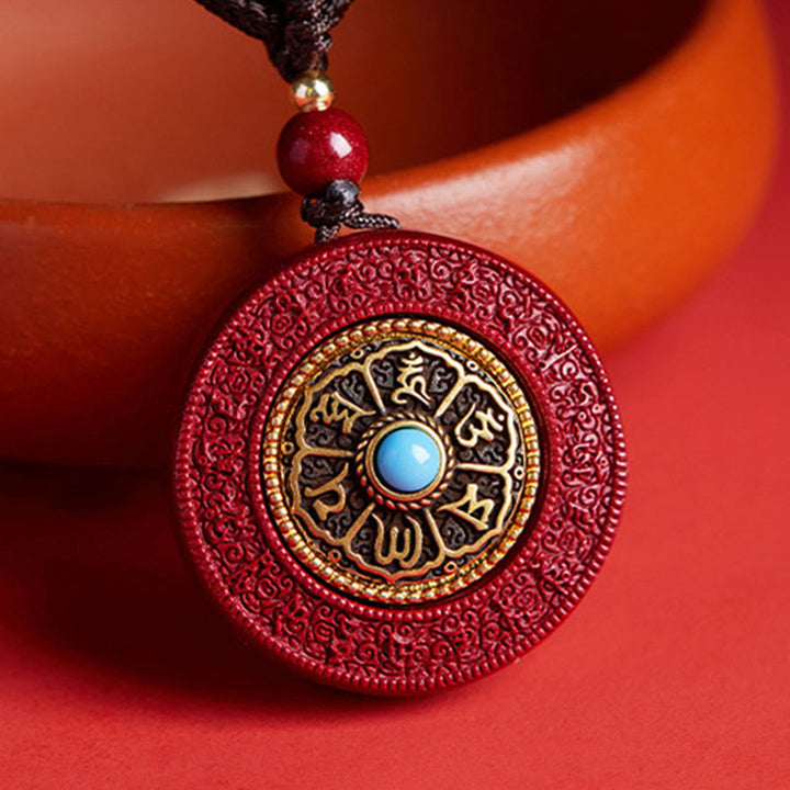 Buddha Stones Natural Cinnabar Om Mani Padme Hum Rotatable Scripture Yin Yang Pattern Blessing Necklace String Pendant - image 0