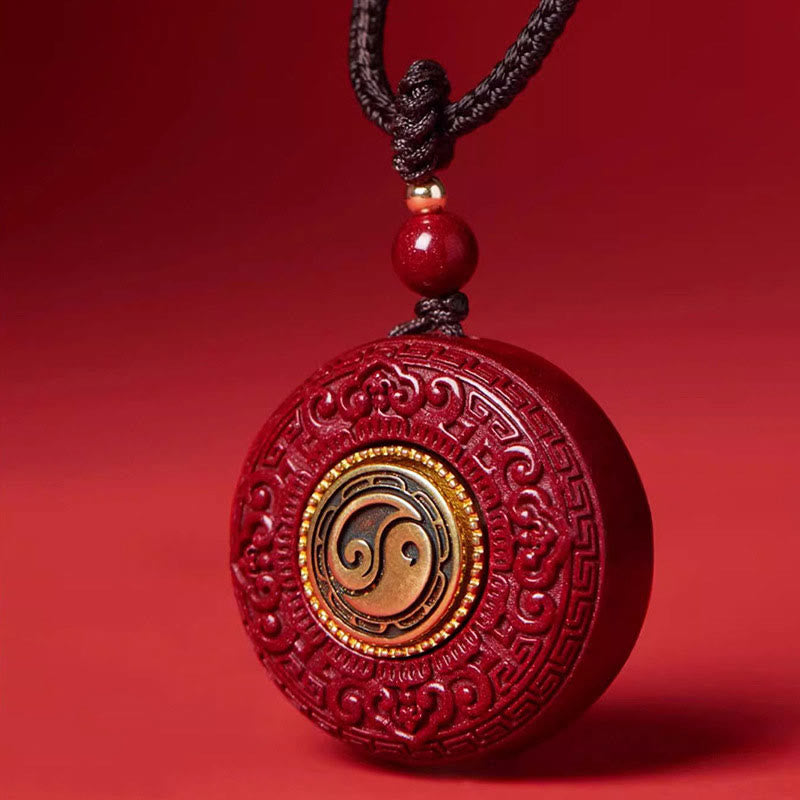 Buddha Stones Natural Cinnabar Om Mani Padme Hum Rotatable Scripture Yin Yang Pattern Blessing Necklace String Pendant - image 3