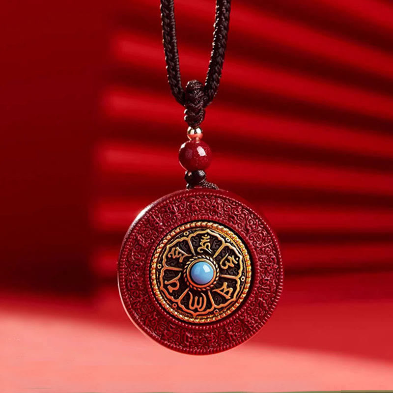 Buddha Stones Natural Cinnabar Om Mani Padme Hum Rotatable Scripture Yin Yang Pattern Blessing Necklace String Pendant - image 1