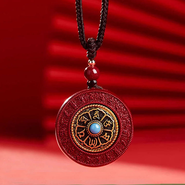 Buddha Stones Natural Cinnabar Om Mani Padme Hum Rotatable Scripture Yin Yang Pattern Blessing Necklace String Pendant - image 1