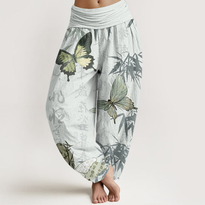 Buddha Stones Butterfly Bamboo Leaves Chinese Characters Pattern Women's Elastic Waist Harem Pants - Honeydew - US22,UK/AU26,EU54 (6XL) - image 7