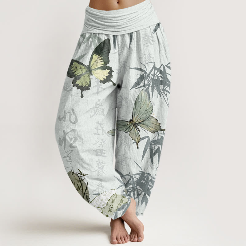 Buddha Stones Butterfly Bamboo Leaves Chinese Characters Pattern Women's Elastic Waist Harem Pants - Honeydew - US22,UK/AU26,EU54 (6XL) - image 7
