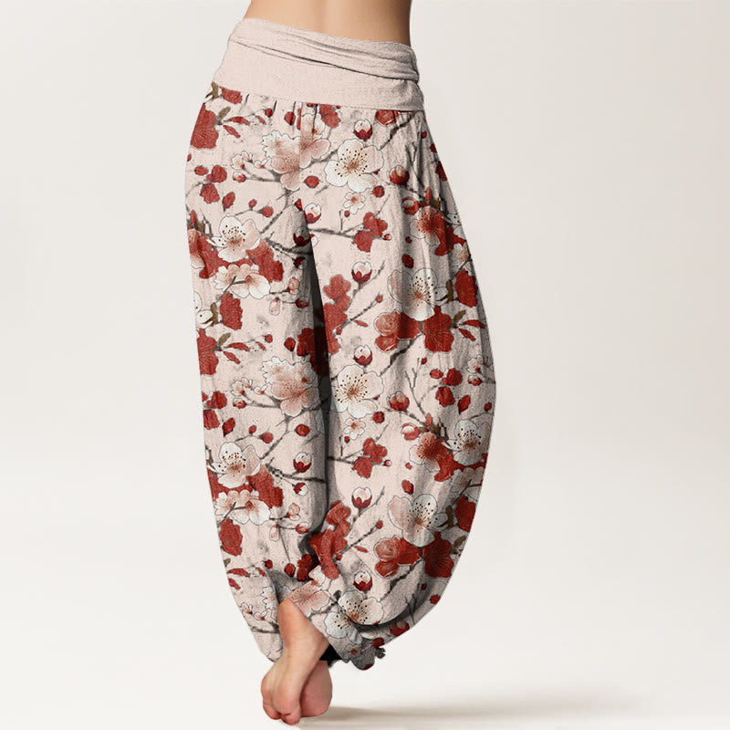 Buddha Stones Pink Red Peach Blossoms Design Women's Elastic Waist Harem Pants - image 5