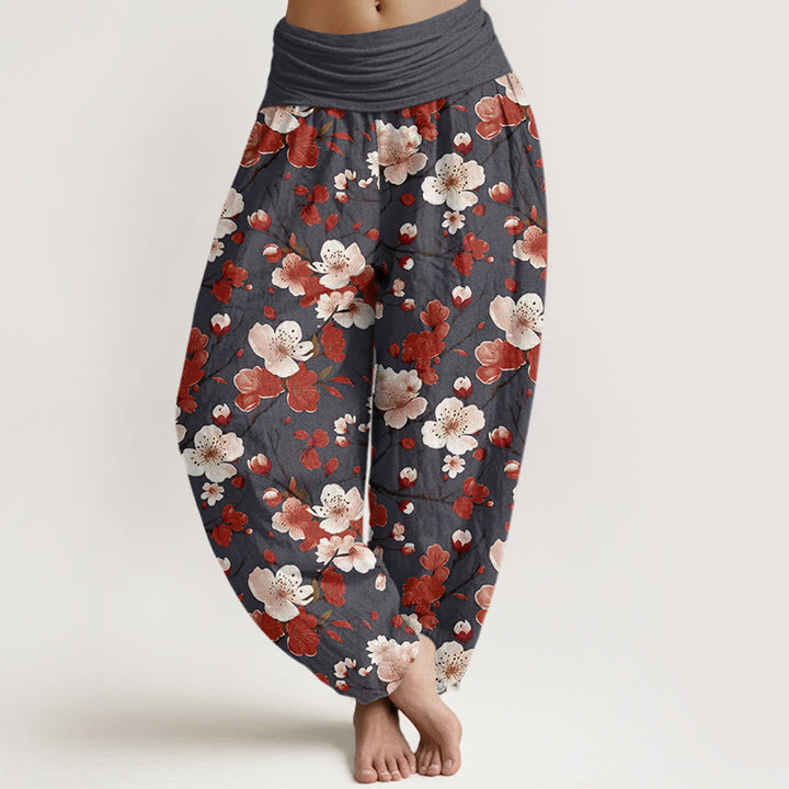 Buddha Stones Pink Red Peach Blossoms Design Women's Elastic Waist Harem Pants - Gray - US22,UK/AU26,EU54 (6XL) - image 7