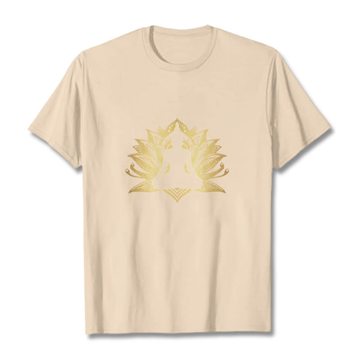 Buddha Stones Golden Lotus Meditation Buddha Tee T-shirt - Bisque - 2XL - image 8