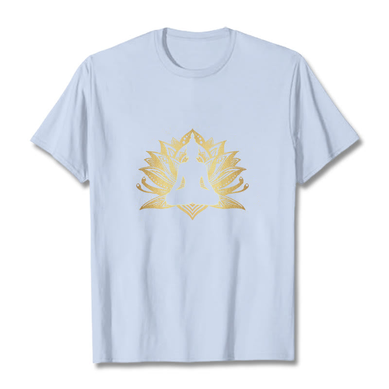 Buddha Stones Golden Lotus Meditation Buddha Tee T-shirt - LightCyan - 2XL - image 18
