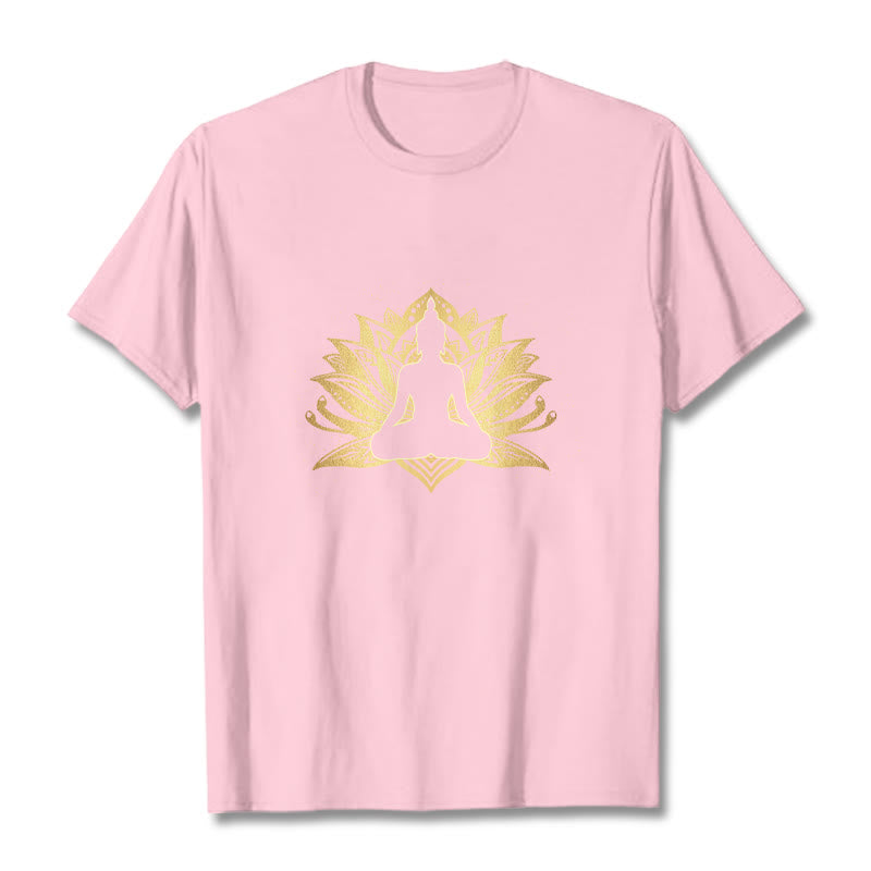 Buddha Stones Golden Lotus Meditation Buddha Tee T-shirt - LightPink - 2XL - image 12