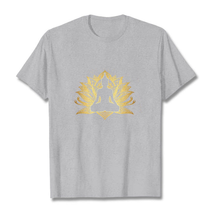 Buddha Stones Golden Lotus Meditation Buddha Tee T-shirt - LightGrey - 2XL - image 19