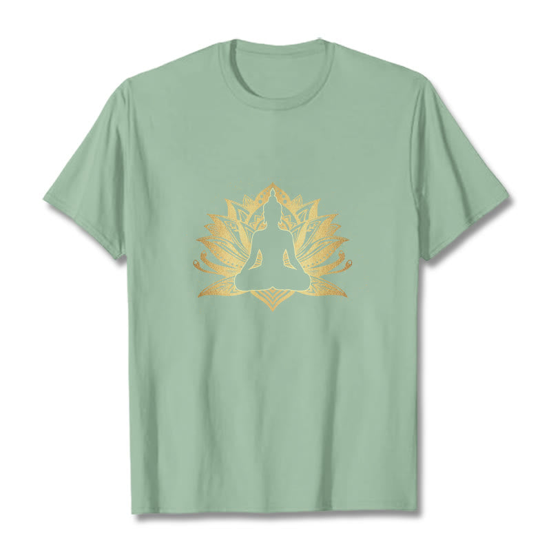 Buddha Stones Golden Lotus Meditation Buddha Tee T-shirt - PaleGreen - 2XL - image 14