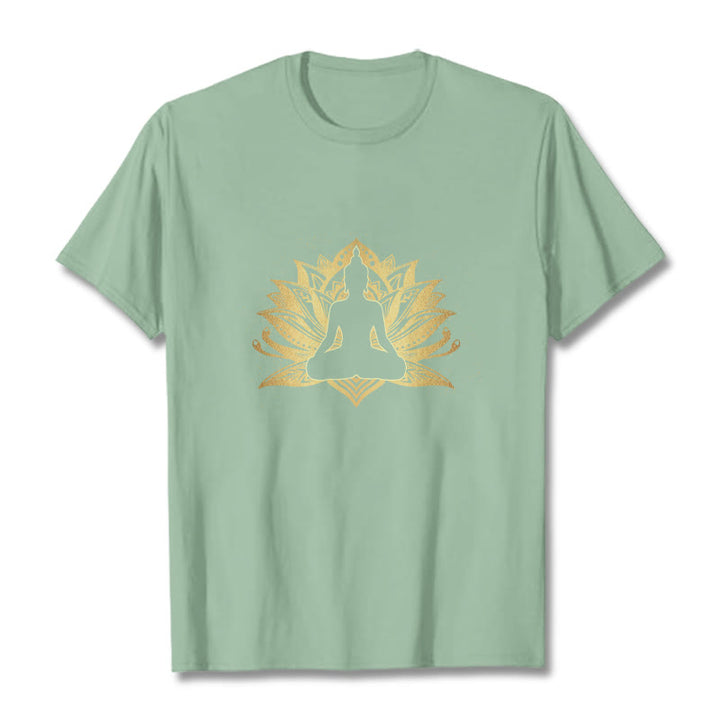 Buddha Stones Golden Lotus Meditation Buddha Tee T-shirt - PaleGreen - 2XL - image 14