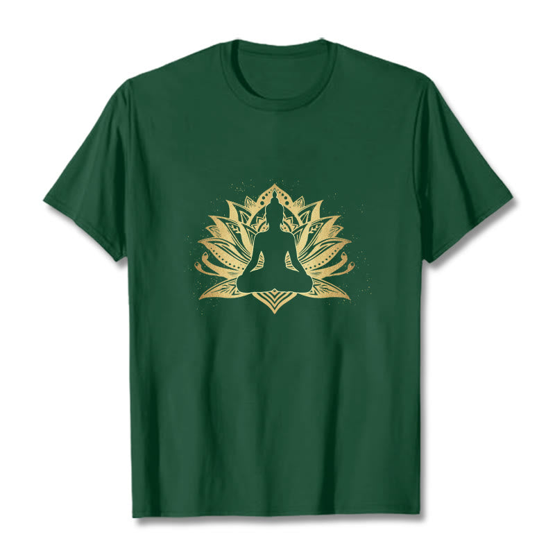 Buddha Stones Golden Lotus Meditation Buddha Tee T-shirt - ForestGreen - 2XL - image 10