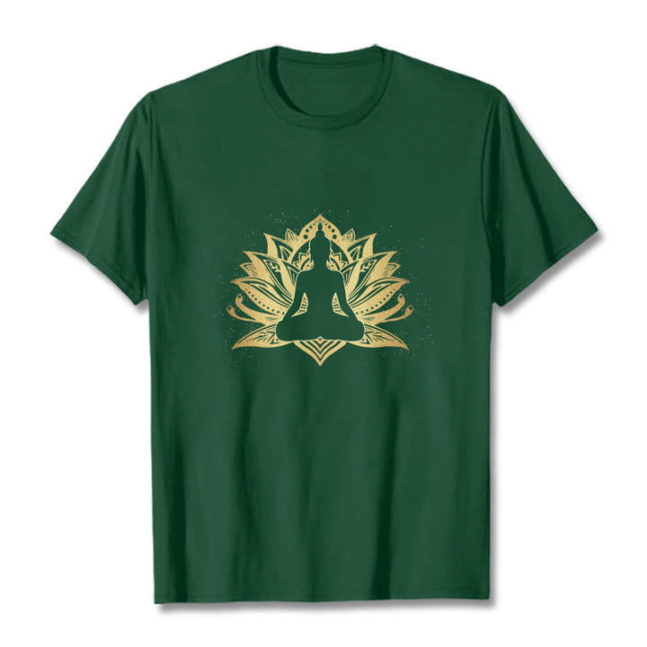 Buddha Stones Golden Lotus Meditation Buddha Tee T-shirt - ForestGreen - 2XL - image 10