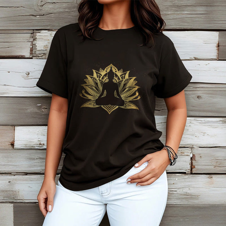 Buddha Stones Golden Lotus Meditation Buddha Tee T-shirt - image 3