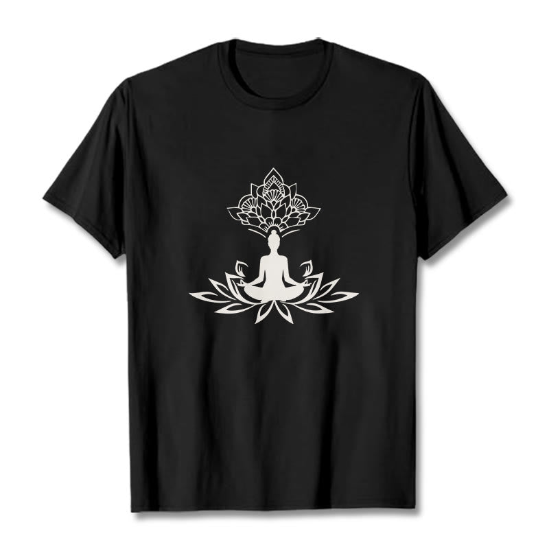 Buddha Stones Lotus Flower Meditation Buddha Tee T-shirt - Black - 2XL - image 4