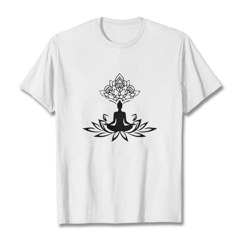 Buddha Stones Lotus Flower Meditation Buddha Tee T-shirt - White - 2XL - image 0