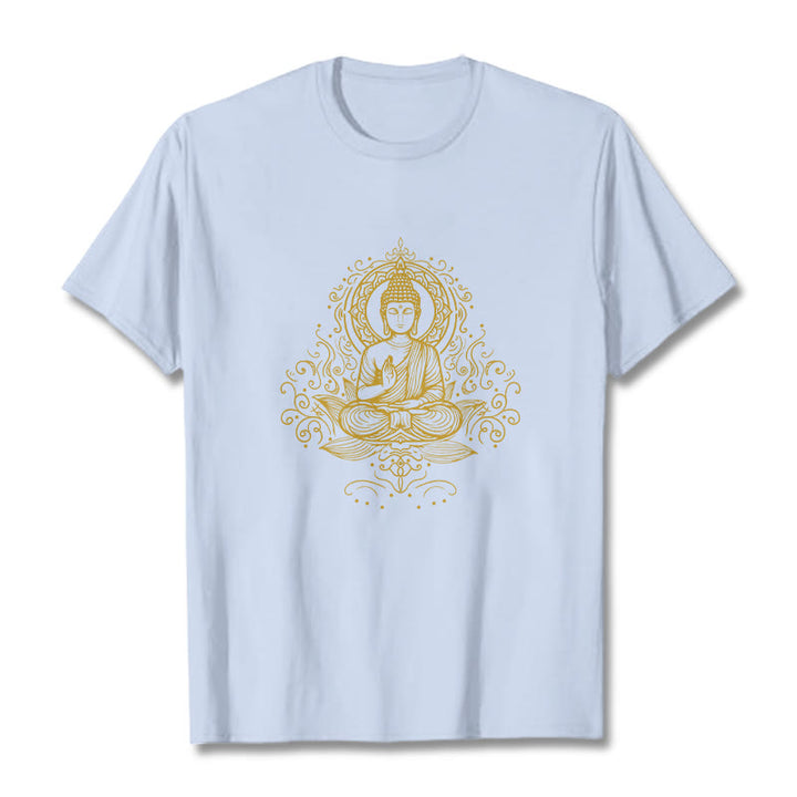 Buddha Stones Lotus Flower Vines Meditation Buddha Tee T-shirt - LightCyan - 2XL - image 18