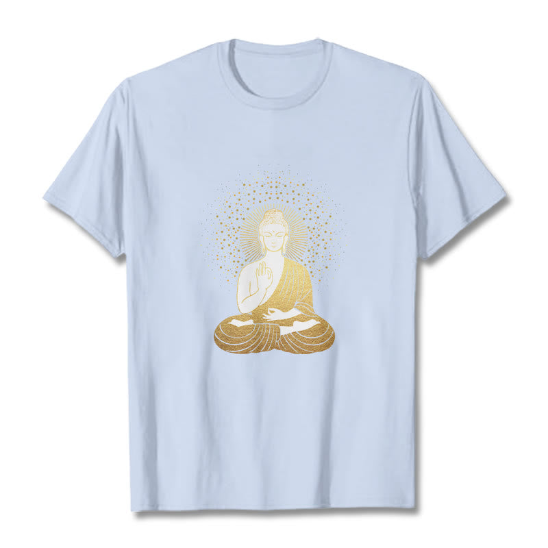 Buddha Stones Golden Meditation Buddha With Golden Aura Tee T-shirt - LightCyan - 2XL - image 18