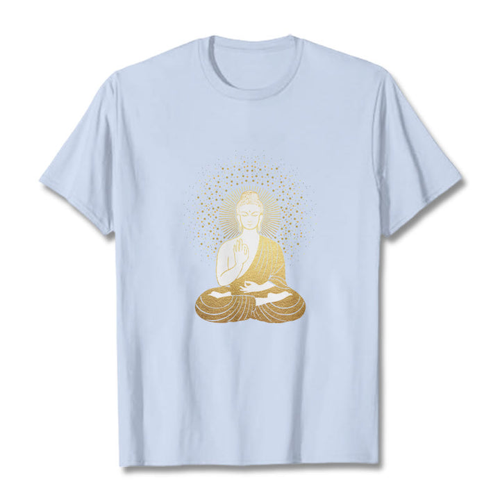 Buddha Stones Golden Meditation Buddha With Golden Aura Tee T-shirt - LightCyan - 2XL - image 18