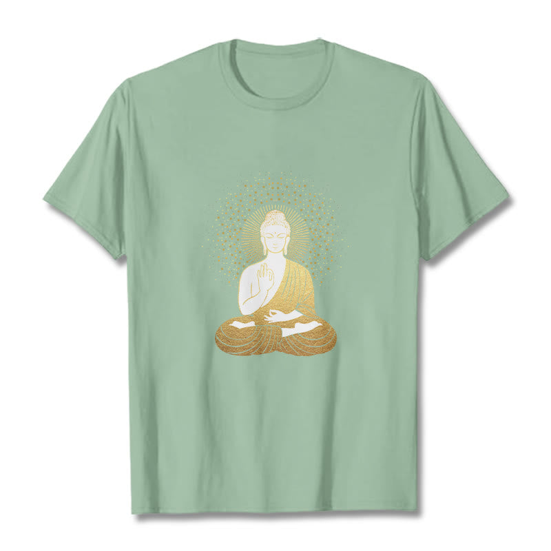 Buddha Stones Golden Meditation Buddha With Golden Aura Tee T-shirt - PaleGreen - 2XL - image 14