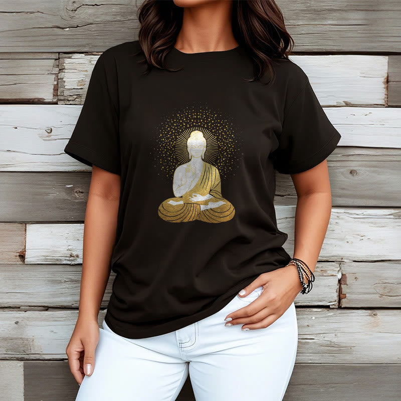 Buddha Stones Golden Meditation Buddha With Golden Aura Tee T-shirt - image 6