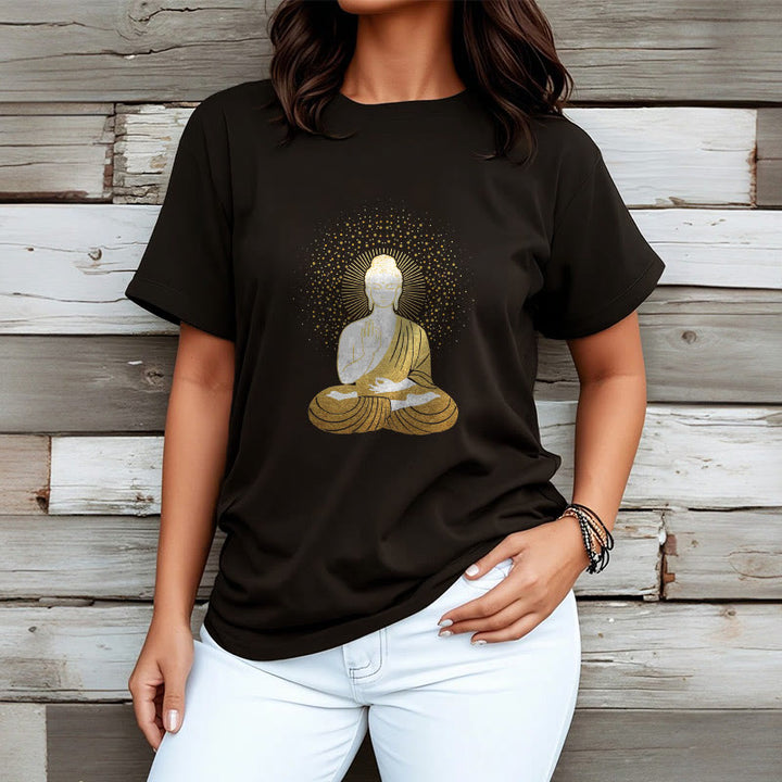 Buddha Stones Golden Meditation Buddha With Golden Aura Tee T-shirt - image 6