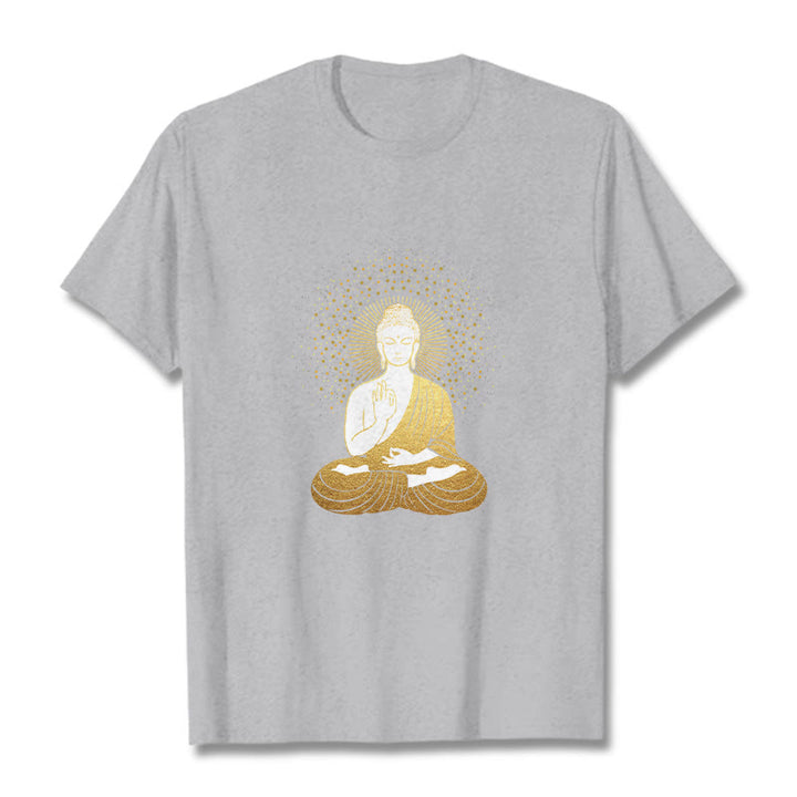 Buddha Stones Golden Meditation Buddha With Golden Aura Tee T-shirt - LightGrey - 2XL - image 19