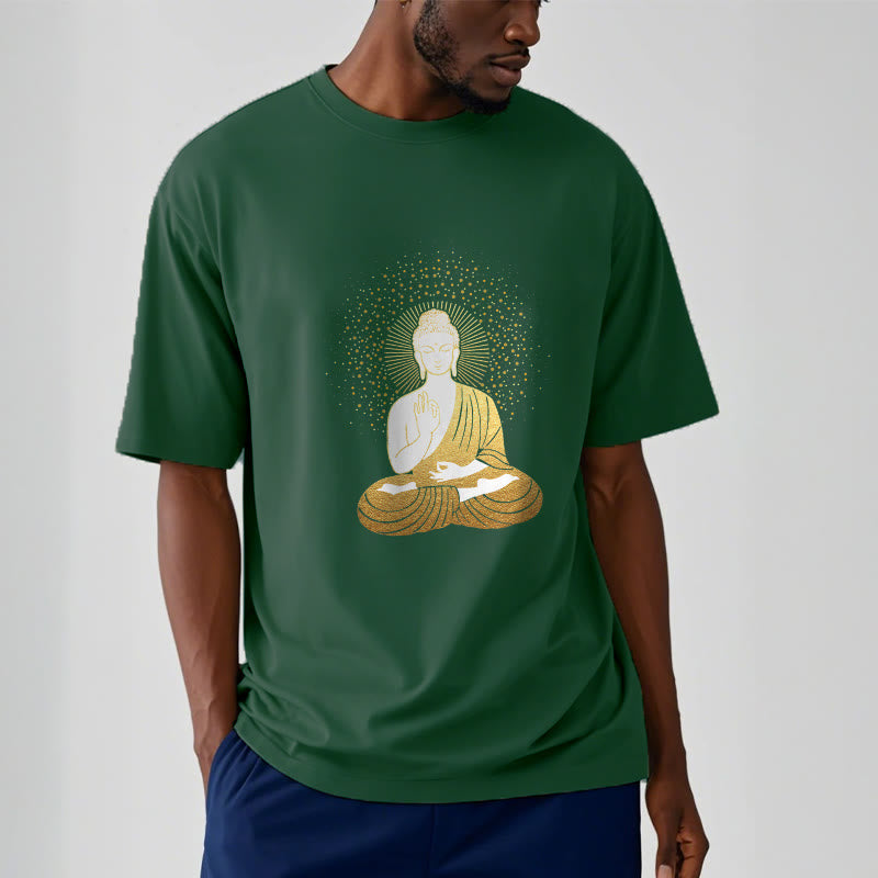 Buddha Stones Golden Meditation Buddha With Golden Aura Tee T-shirt - image 1