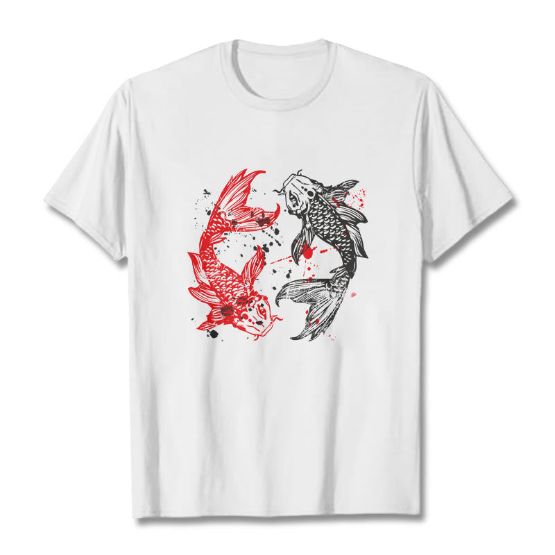 Buddha Stones Red Black Koi Fish Tee T-shirt - White - 2XL - image 0