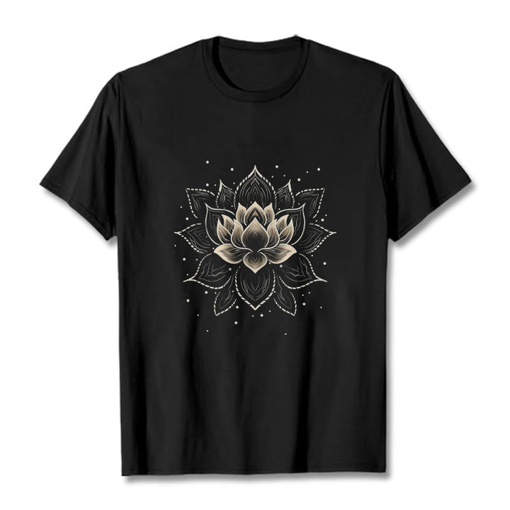 Buddha Stones Golden Lotus Flower Design Tee T-shirt - Black - 2XL - image 0