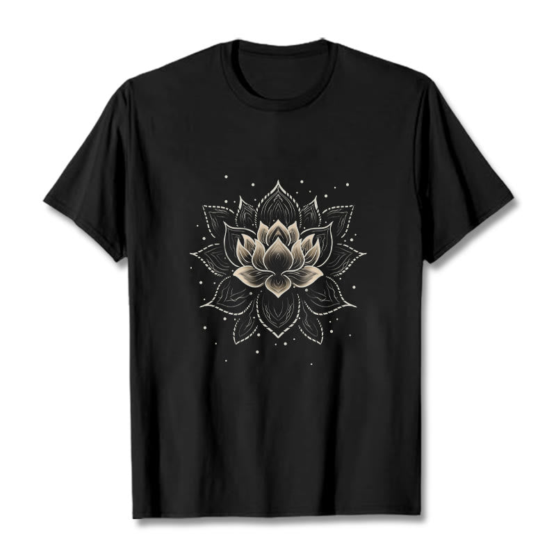Buddha Stones Golden Lotus Flower Design Tee T-shirt - Black - 2XL - image 0