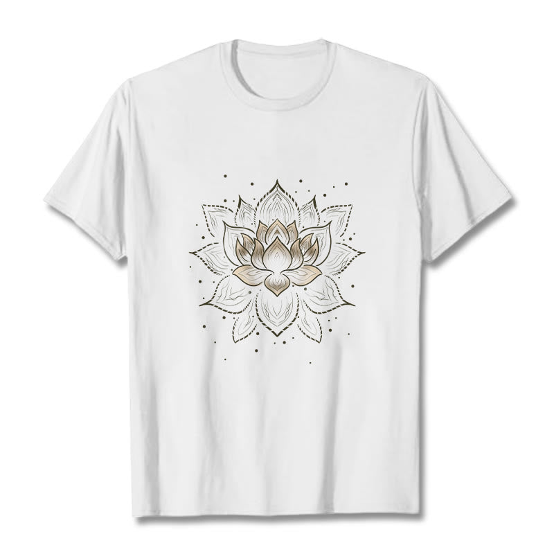 Buddha Stones Golden Lotus Flower Design Tee T-shirt - White - 2XL - image 5