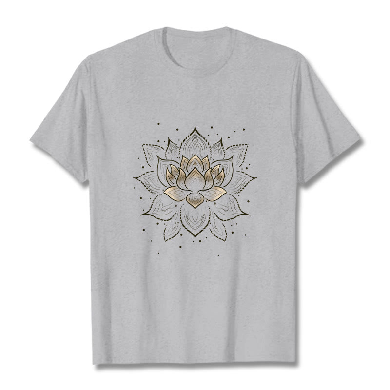 Buddha Stones Golden Lotus Flower Design Tee T-shirt - LightGrey - 2XL - image 19