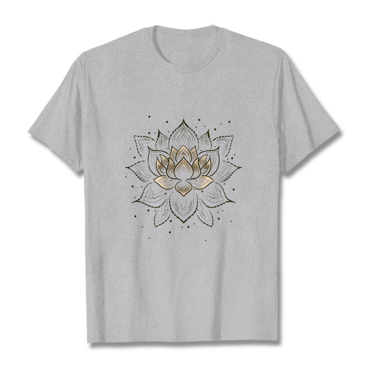 Buddha Stones Golden Lotus Flower Design Tee T-shirt - LightGrey - 2XL - image 19