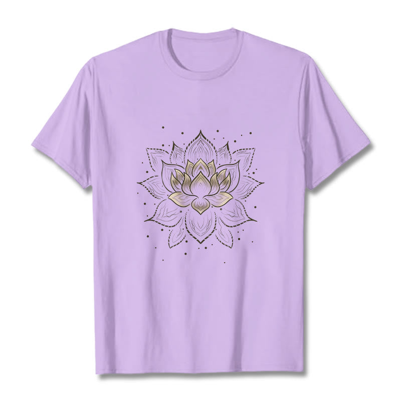 Buddha Stones Golden Lotus Flower Design Tee T-shirt - Plum - 2XL - image 16