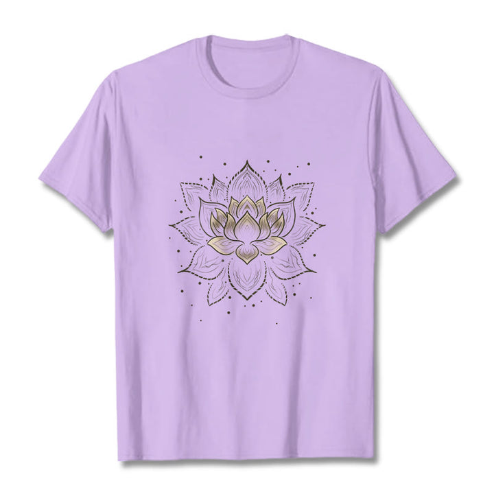 Buddha Stones Golden Lotus Flower Design Tee T-shirt - Plum - 2XL - image 16