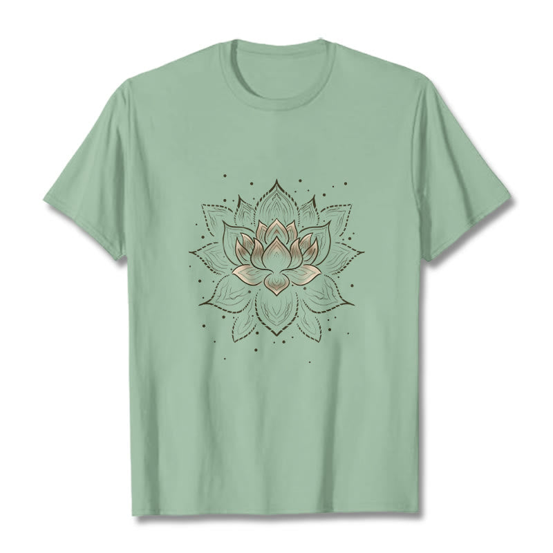 Buddha Stones Golden Lotus Flower Design Tee T-shirt - PaleGreen - 2XL - image 14