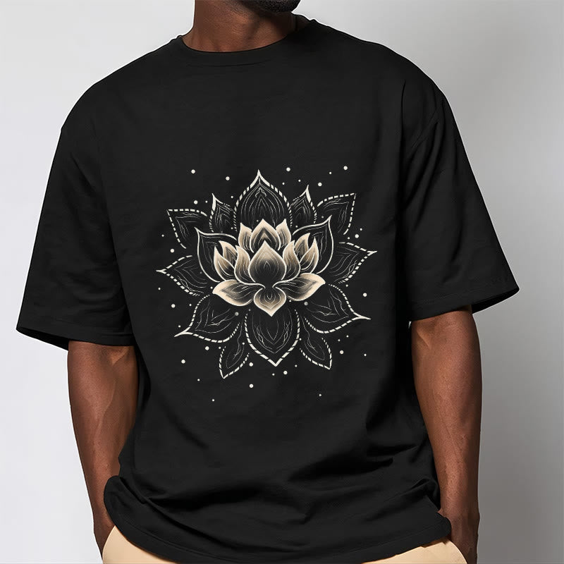Buddha Stones Golden Lotus Flower Design Tee T-shirt - image 1