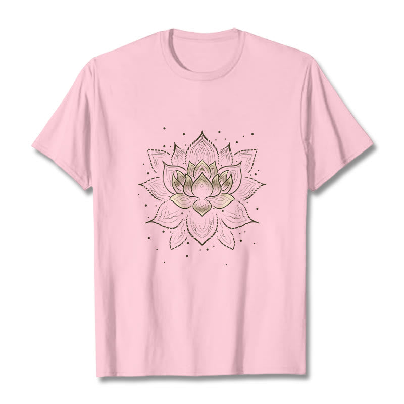 Buddha Stones Golden Lotus Flower Design Tee T-shirt - LightPink - 2XL - image 12