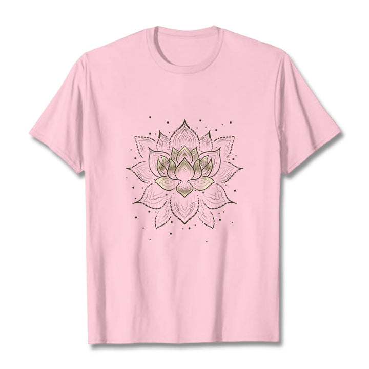 Buddha Stones Golden Lotus Flower Design Tee T-shirt - LightPink - 2XL - image 12
