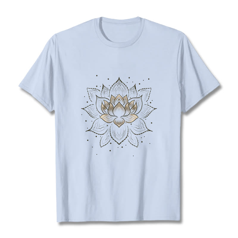 Buddha Stones Golden Lotus Flower Design Tee T-shirt - LightCyan - 2XL - image 18