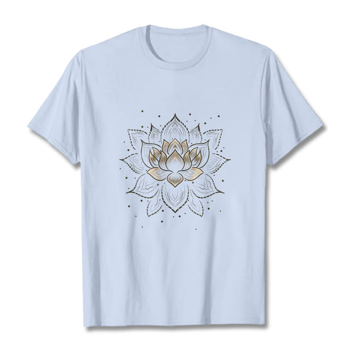 Buddha Stones Golden Lotus Flower Design Tee T-shirt - LightCyan - 2XL - image 18
