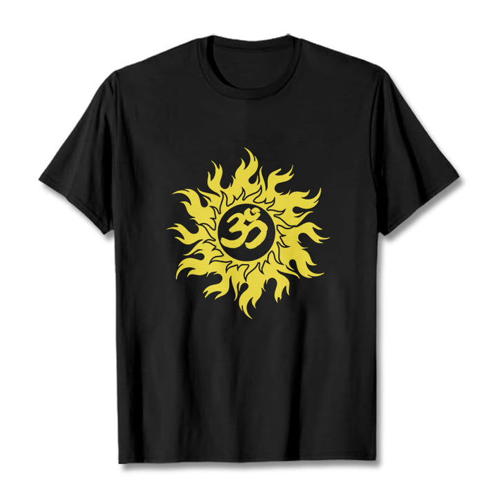 Buddha Stones OM Mantra Sanskrit Gold Sun Tee T-shirt - Black - 2XL - image 0