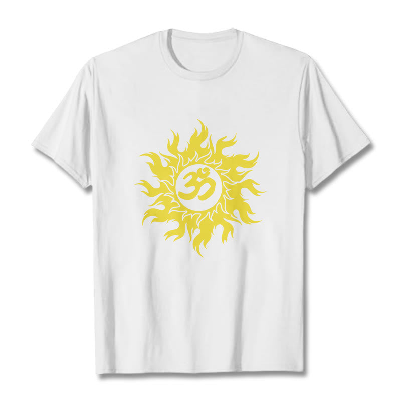 Buddha Stones OM Mantra Sanskrit Gold Sun Tee T-shirt - White - 2XL - image 5